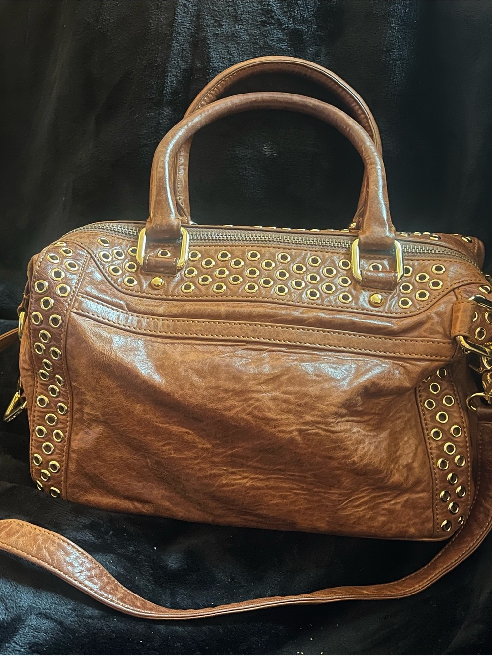 Rebecca Minkoff Studded Brown Shoulder Bag with Gold Eyelet Accents - Picture 2 of 6
